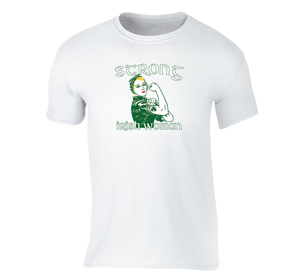 Free Shipping Mens Strong Irish Woman St. Patricks Day Pinup Girl Tattoo Shamrock Shenanigans Clover Beer Party Rosie Riveter T-Shirt