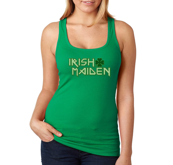 Free Shipping Women's Irish Maiden St. Patrick's Day Clover Beer Drinking Celtic Party Funny Shamrock Shenanigans Racerback Tanktop