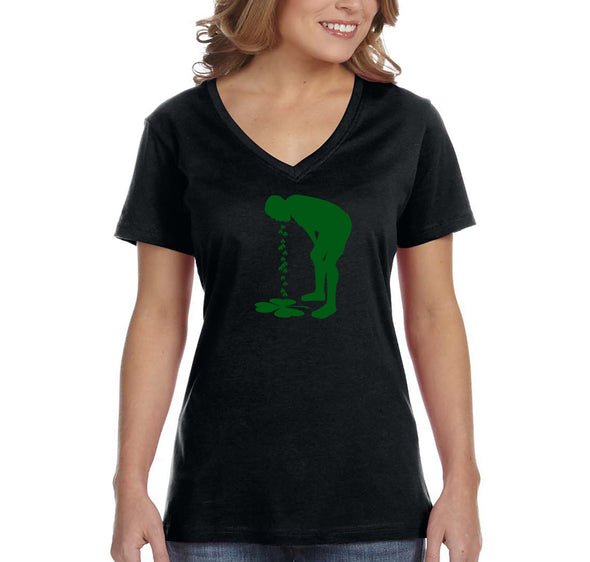 Free Shipping Women's Guy Vomiting Clovers Irish St. Patrick's Day Drinking Beer Shamrock Funny Party Shenanigans V-Neck T-Shirt