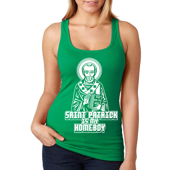 Free Shipping Women's Saint Patrick My Homeboy Funny Drinking Green Shamrock Beer Party Shenanigans Irish Patricks Clover Racer-Back Tank-Top