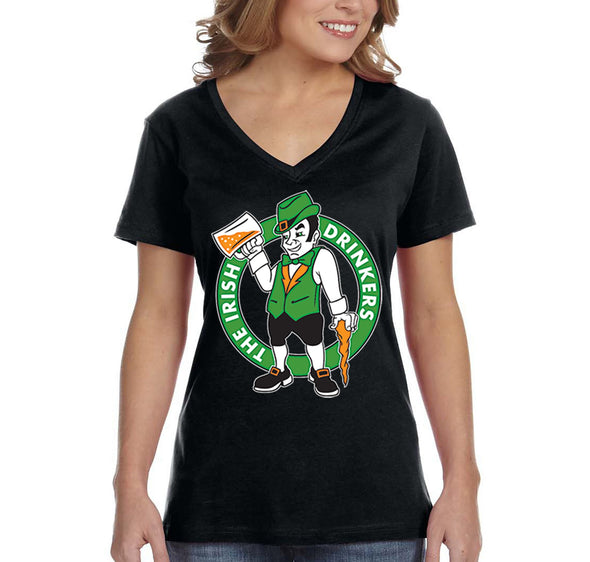 Free Shipping Women's Irish Drinkers Leprechaun Team Beer Clover Shamrock Whiskey Party Funny Shenanigans St. Patrick's Day V-Neck T-Shirt