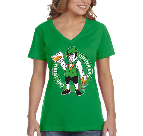 Free Shipping Women's Irish Drinkers Leprechaun Team Beer Clover Shamrock Whiskey Party Funny Shenanigans St. Patrick's Day Short Sleeve V-Neck T-Shirt