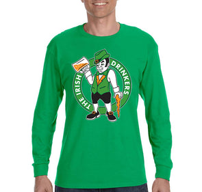 Free Shipping Men's Irish Drinkers Leprechaun Team Clover Shamrock Whiskey Party Funny Shenanigans St. Patrick's Day Long Sleeve T-Shirt