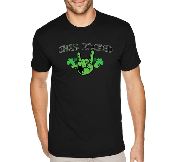 Free Shipping Men's Sham Rocked Shamrock Devil Hand Horns Beer Whiskey Funny Party Clover Shenanigans Irish St. Patrick's Day T-Shirt