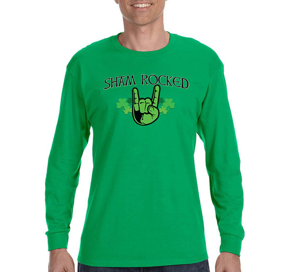 Free Shipping Men's Sham Rocked Shamrock Devil Hands Beer Whiskey Party Clover Shenanigans Irish St. Patrick's Day Long Sleeve T-Shirt