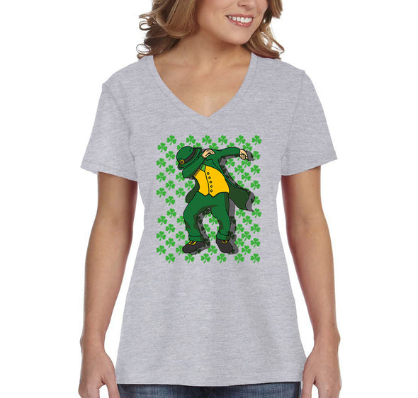 Free Shipping Women's Dab Leprechaun Dabbing Clover Shamrock Party Funny Shenanigans Whiskey Drink Irish  St. Patrick's Day V-Neck T-Shirt