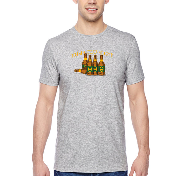 Free Shipping Men's Irish Flu Shot Beer Whiskey Drinking Party Funny Shenanigans Clover Shamrock St. Patrick's Day T-Shirt