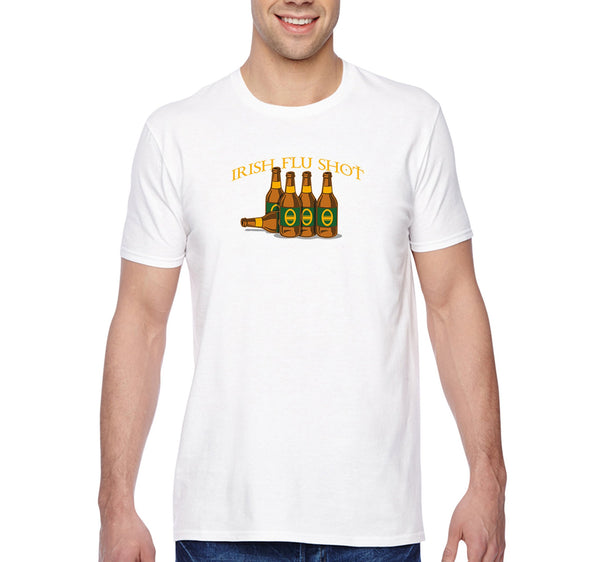 Free Shipping Men's Irish Flu Shot Beer Whiskey Drinking Party Funny Shenanigans Clover Shamrock St. Patrick's Day T-Shirt