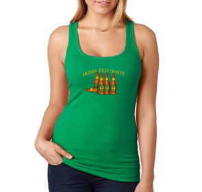 Free Shipping Women's Irish Flu Shot Beer Whiskey Drinking Funny Party Shenanigans Clover Shamrock St. Patrick's Day Racer-Back Tank-Top