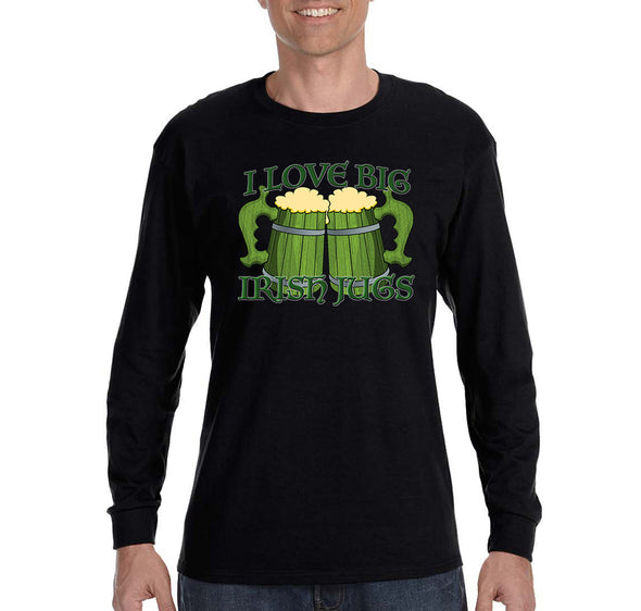 Free Shipping Men's I Love Big Irish Jugs Funny Beer St. Patrick's Day Long Sleeve T-Shirt