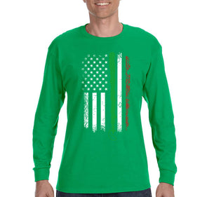 Free Shipping Men's Shillelagh Flag Irish Ireland Clover Shamrock Beer USA St. Patrick's Day Long Sleeve T-Shirt