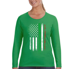 Free Shipping Women's Shillelagh Flag Irish Ireland Clover Shamrock Beer USA St. Patrick's Day Long Sleeve T-Shirt