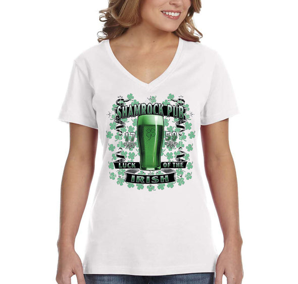 Free Shipping Women's Shamrock Pub Bar Luck Irish Beer Whiskey Shenanigans Party St. Patrick's Day Clover T-Shirt