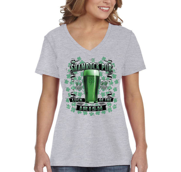 Free Shipping Women's Shamrock Pub Bar Luck Irish Beer Whiskey Shenanigans Party St. Patrick's Day Clover T-Shirt