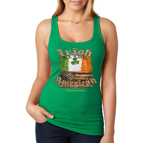 Free Shipping Women's Irish American USA Flag Pride St. Patrick's Day Clover Shamrock Shenanigans Racer-Back Tank-Top