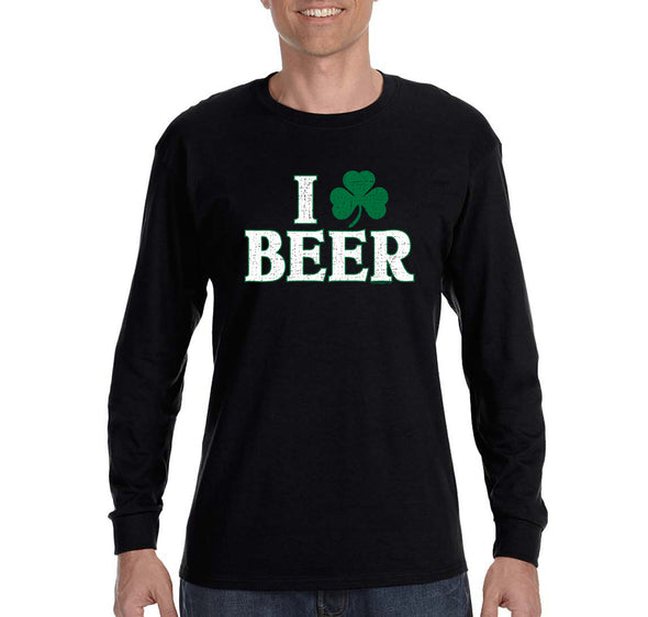 Free Shipping Men's I Love Beer St. Patrick's Day Clover Beer Drinking Celtic Party Funny Shamrock Shenanigans Long Sleeve T-Shirt