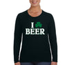 Free Shipping Women's I Love Beer St. Patrick's Day Clover Beer Drinking Celtic Party Funny Shamrock Shenanigans Long Sleeve T-Shirt