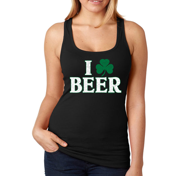 Free Shipping Women's I Love Beer St. Patrick's Day Clover Beer Drinking Celtic Party Funny Shamrock Shenanigans Racerback Tanktop