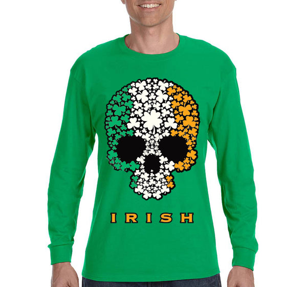 Free Shipping Men's Shamrock Skull Flag St. Patrick's Day Drinking Beer Shamrock Funny Party Shenanigans Long Sleeve T-Shirt