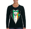 Free Shipping Women's Irish Tuxedo Leprechaun Funny Beer Clover Shamrock Whiskey Funny Shenanigans St. Patrick's Day Long Sleeve T-Shirt