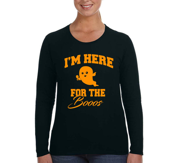 XtraFly Apparel Women's Tee Halloween I'm Here for the Boo's Fun Party Vampire Gift Longsleeve T-Shirt