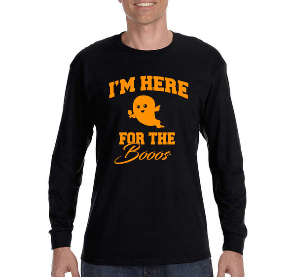 XtraFly Apparel Men's Tee Halloween I'm Here for the Boo's Fun Party Vampire Gift Long Sleeve T-Shirt