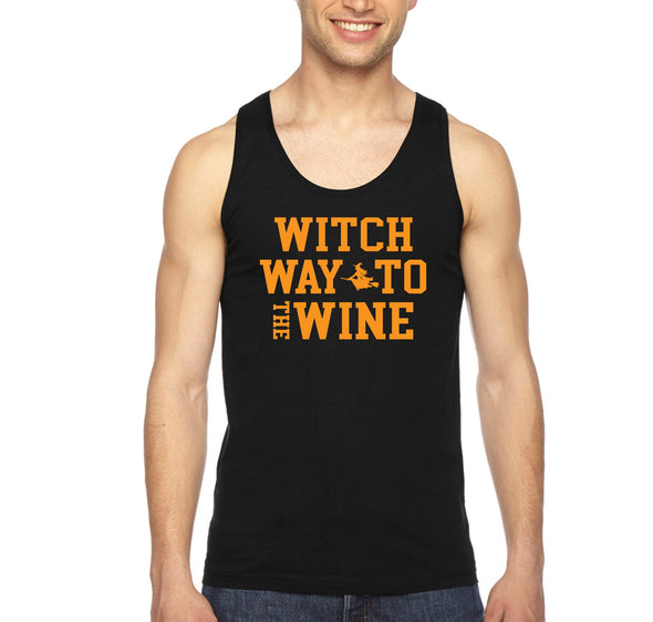 XtraFly Apparel Men's Halloween Witch Way to the Wine Party Fall Trick or Treat Gift Tanktop Black top