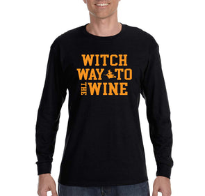 XtraFly Apparel Men's Tee Halloween Witch Way to the Wine Fun Party Vampire Gift Long Sleeve T-Shirt