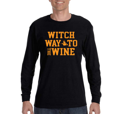 XtraFly Apparel Men's Tee Halloween Witch Way to the Wine Fun Party Vampire Gift Long Sleeve T-Shirt