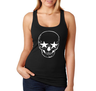 XtraFly Apparel Women's Halloween Skeleton Head Stars Party Fall Trick or Treat Gift Racerback T-shirt Black