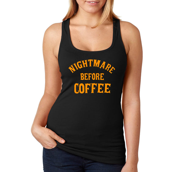 XtraFly Apparel Women's Halloween Nightmare Before Coffee Party Fall Trick or Treat Gift Racerback T-shirt Black