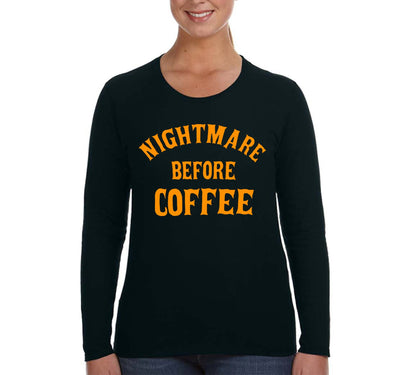 XtraFly Apparel Women's Tee Halloween Nightmare Before Coffee Fun Party Vampire Gift Longsleeve T-Shirt