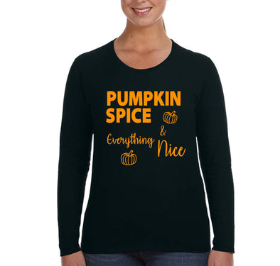 XtraFly Apparel Women's Tee Halloween Pumpkin Spice Everything Nice Fun Party Vampire Gift Longsleeve T-Shirt