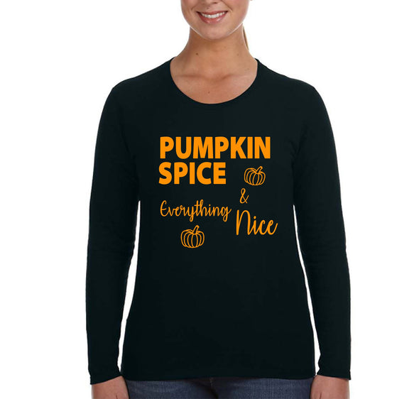 XtraFly Apparel Women's Tee Halloween Pumpkin Spice Everything Nice Fun Party Vampire Gift Longsleeve T-Shirt