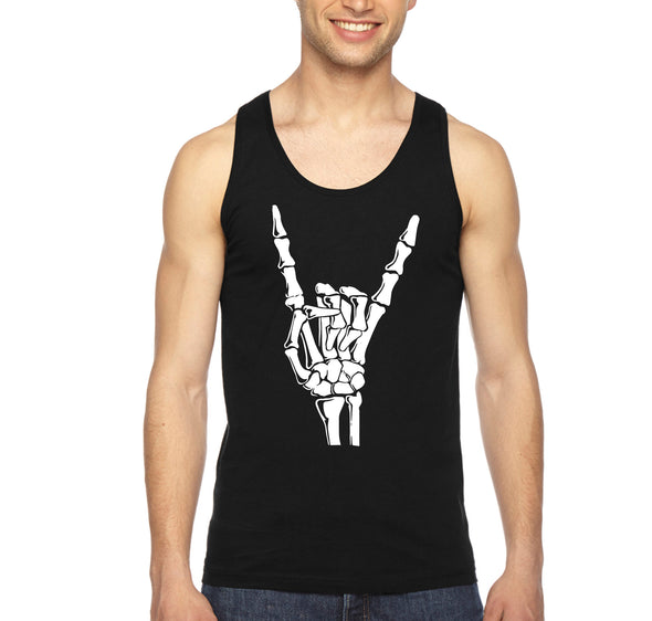 XtraFly Apparel Men's Halloween Skeleton Devil Horn Rock Party Fall Trick or Treat Gift Tanktop Black top