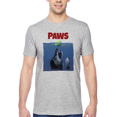 XtraFly Apparel Men&#39;s Tee Paws Dog Swim Swimming Jaws Animal Puppy Pet Ocean Sea Great White Shark Tiger Fish Fishing Beach Crewneck T-shirt