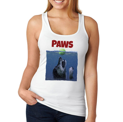 XtraFly Apparel Women&#39;s Paws Dog Swim Swimming Jaws Animal Puppy Pet Ocean Sea Diving Great White Shark Fish Fishing Boating Beach Racerback