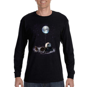 XtraFly Apparel Men&#39;s Space Otter Galaxy Earth Beaver Badger Animal Zoo Mars Moon Alien UFO Rocket Ship Astronaut Ocean Long Sleeve T-Shirt