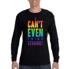 XtraFly Apparel Men&#39;s Can&#39;t Think Straight LGBTQ Queer Gay Pride Flag Rainbow Bisexual Lesbian Pansexual Transgender Long Sleeve T-Shirt