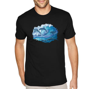 XtraFly Apparel Men&#39;s Tee Dolphins Swimming Waves Ocean Sea Surfing Sailing Fish Fishing Great White Shark Mako Tiger Blue Crewneck T-shirt