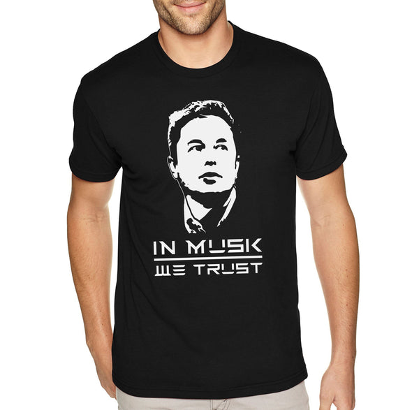 XtraFly Apparel Men&#39;s Tee Musk We Trust Elon Aerospace Engineer Nerd Geek Rocket Space Ship Force Mars Moon Alien Science Crewneck T-shirt