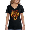 XtraFly Apparel Women&#39;s Flaming Tiger Wild Animal Zoo Safari Wildlife Jungle Fire Flames Africa African Lion V-neck T-shirt