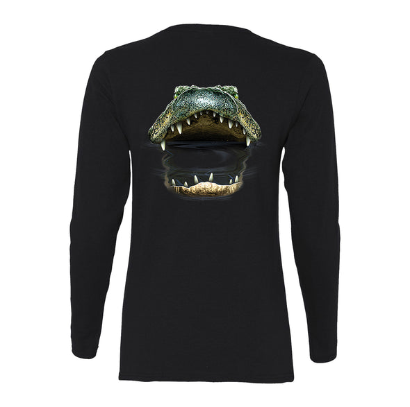 XtraFly Apparel Women&#39;s Gator Mouth Crest Alligator Reptile Freshwater Crocodile Bite Swamp River Wild Animal Cayman Long Sleeve T-Shirt