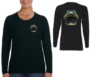 XtraFly Apparel Women&#39;s Gator Mouth Crest Alligator Reptile Freshwater Crocodile Bite Swamp River Wild Animal Cayman Long Sleeve T-Shirt