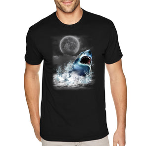 XtraFly Apparel Men&#39;s Tee Great White Shark Moon Jaws Beach Ocean Swim Fish Fishing Diving Surf Surfing Mako Blue Tiger Sea Crewneck T-shirt