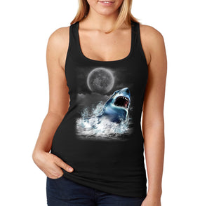 XtraFly Apparel Women&#39;s Great White Shark Moon Jaws Beach Ocean Swim Fish Fishing Diving Sailing Surf Surfing Mako Blue Tiger Sea Racerback