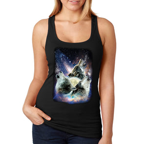 XtraFly Apparel Women&#39;s Space Wolves Galaxy Mars Moon Alien UFO Wild Animal Wildlife Wolf Pack Rocket Ship Astronaut Racerback