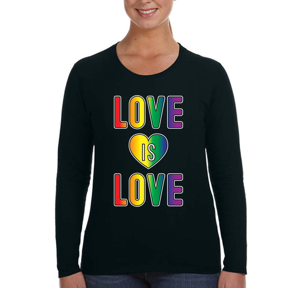 XtraFly Apparel Women&#39;s Love is Love LGBTQ Queer Gay AF Pride Flag Rainbow Bisexual Lesbian Pansexual Transgender Ally Long Sleeve T-Shirt