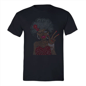 XtraFly Apparel Men&#39;s Tee Afro Lady Winking Sequin Rhinestone Fashionista Sexy African Rasta Rastafari Cornrows Jamaican DJ Crewneck T-shirt