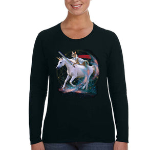 XtraFly Apparel Women&#39;s Unicorn Warrior Cat Space Galaxy Mythical Animal Rainbow Pet Horse Pony Magic Mars Moon Alien Long Sleeve T-Shirt